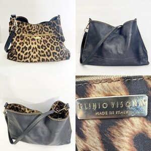 Plinio Visona Reversible Italian Leather Bag Vintage Animal Print